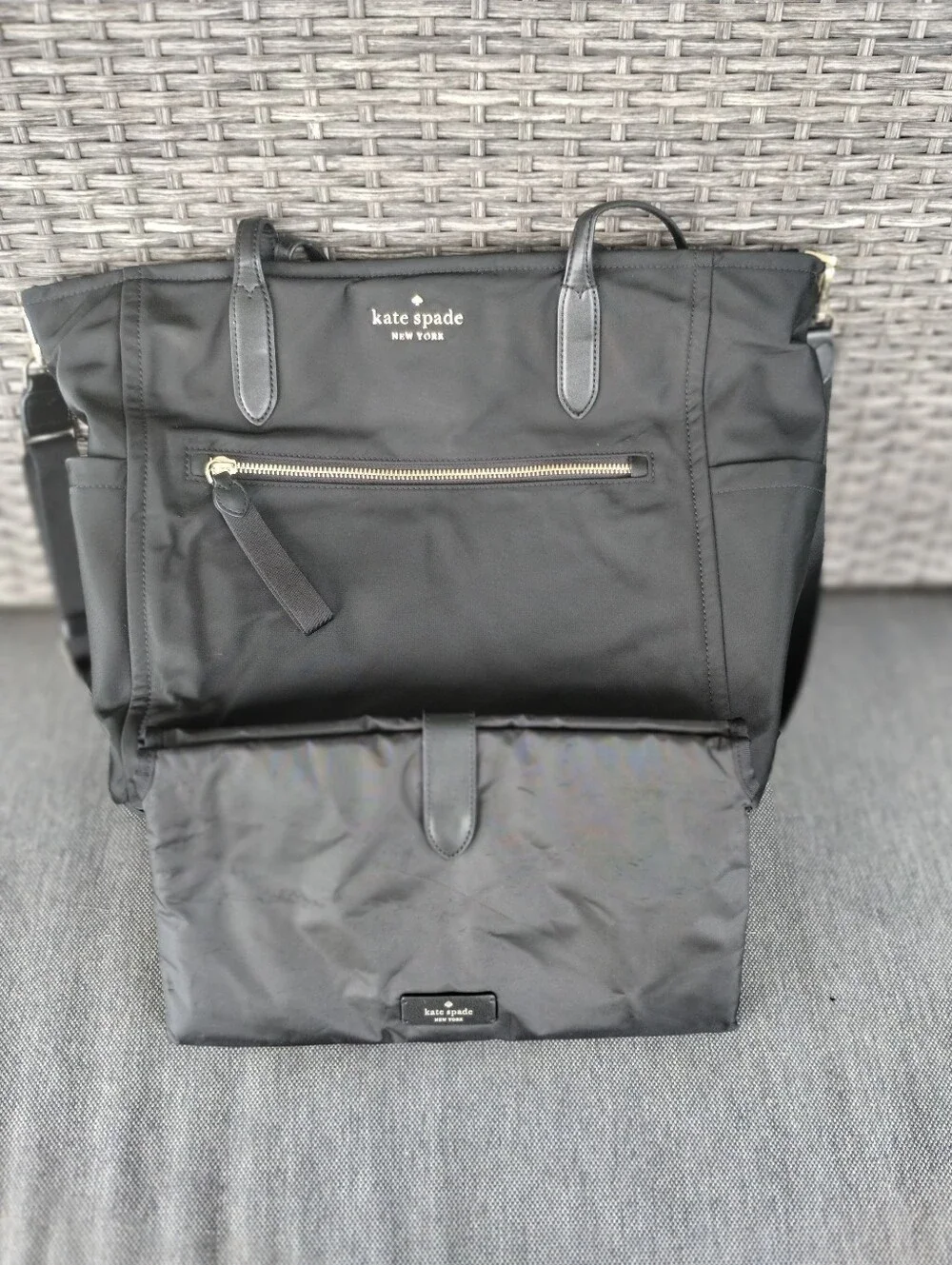 Kate Spade Chelsea Baby Bag Black Nylon Diaper Tote Changing Pad Crossbody